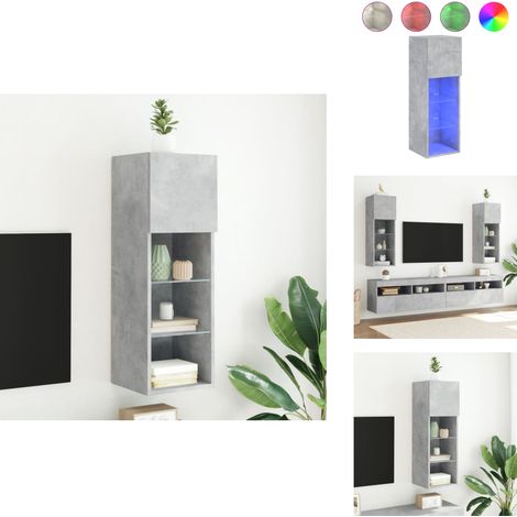 Meuble TV avec lumières LED gris béton 30,5x30x90 cm - Meuble Tv - Meuble Téléviseur - Télévision Murale - Éclairage Led - Meuble Multimédia