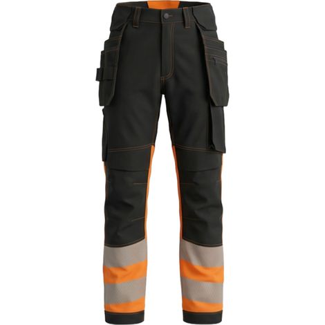 Pantalones de trabajo BoSafety TR-comboplus-C1 con tecnología Hi-Vis de elasticidad en 4 direcciones, negro y naranja, talla 60. (1/4)