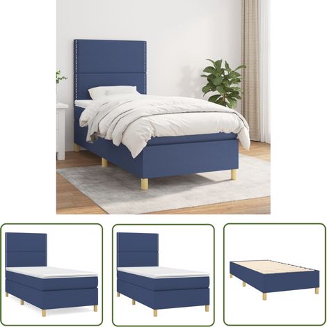 The Living Store Boxspringbett mit Matratze Blau 100x200 cm Stoff - Boxspringbett - Doppelbett - Schlafsystem - Bettenrahmen - Blau (1/5)