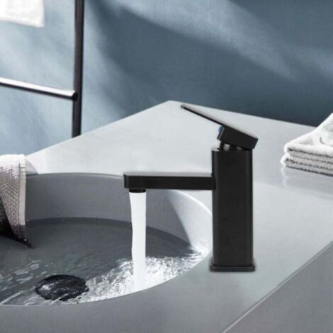 Robinet Salle Bain Noir, Mitigeur Lavabo en Alliage avec L'eau Froide et Chaude Disponible, Robinet Lavabo avec Deux Tuyaux