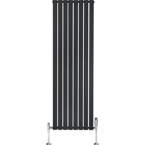 Radiateur Plat à 1 Colonne & Vannes 1800 x 560 mm en Acier Noir Chauffage Centrale Moderne Verticale Monté Sur Mur Cuisine Salle de Bain [Brosse de Nettoyage & Supports INCLUSES]