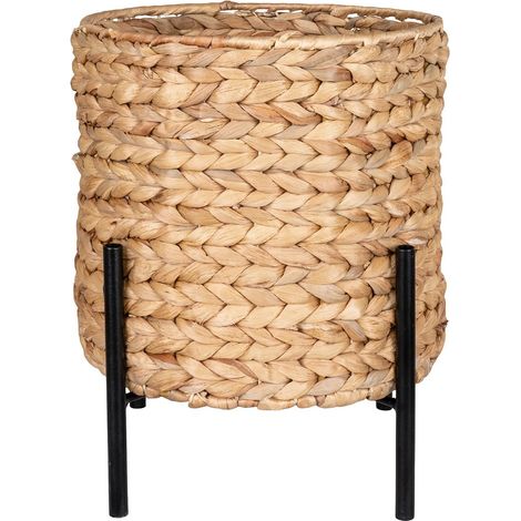 Altobuy – Cache-pot tressé en jacinthe d'eau naturelle – Support métal noir – Dimensions 26,5 x 26,5 x H29cm – Pour plantes d'intérieur (1/4)