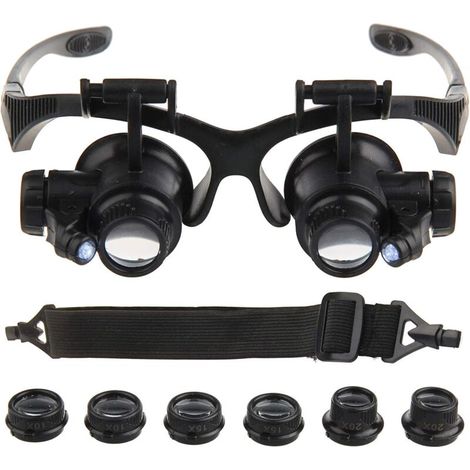 Head Mount Magnifier, Loupe, Magnifying Glass, Jeweler's Loupe, Watch Repair Kit for Reading, Jewelry Repair, Electronics Repair (Black) (1/5)