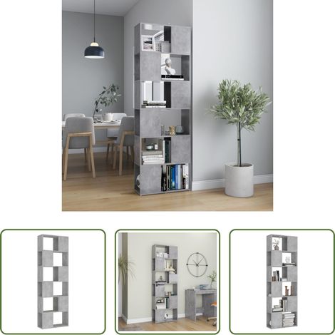 vidaXL Betonfarbe - Bücherregal Raumteiler Betongrau 60x24x186 cm Holzwerkstoff (1/5)