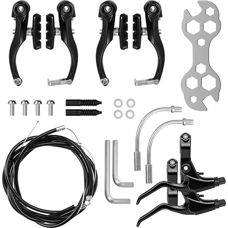Komplettes Fahrradbremsenset, Aluminium-Fahrradbremsensatz, 2 V-Brake-Sets, Bremshebel, Fahrradbremszug und Schraubenschlüssel für die meisten Mountainbikes und BMX-Räder (1/5)
