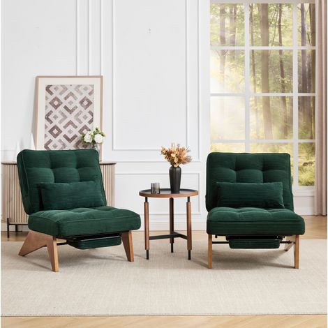 Poltrona lounge in velluto a coste verde smeraldo 127 x 73 x 90 cm con schienale reclinabile e cuscino lombare (1/5)