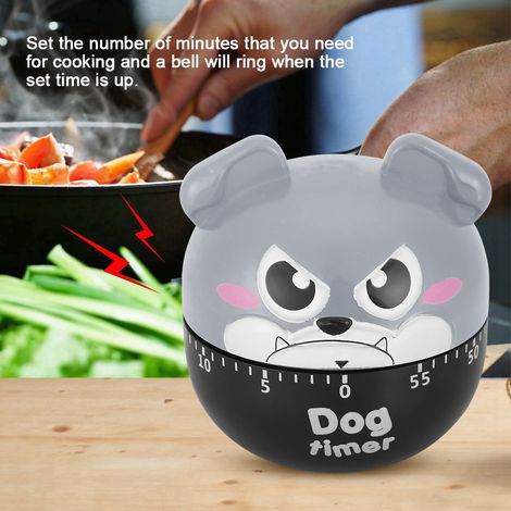 Minuteur de cuisine mécanique, motif chien mignon, compteur manuel, outil de rappel pour la cuisine à domicile (gris) (1/5)