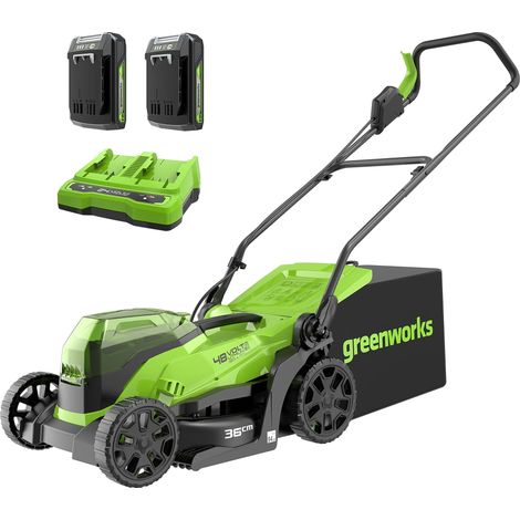 Greenworks Tosaerba a Batteria GD24X2LM36K2x, Li-Ion Taglio 36cm fino a 200m2, Cesto 40L, Altezza Taglio 5 livelli, Due Batterie 2 x 24V 2Ah e Caricatore a Due Posti (1/5)