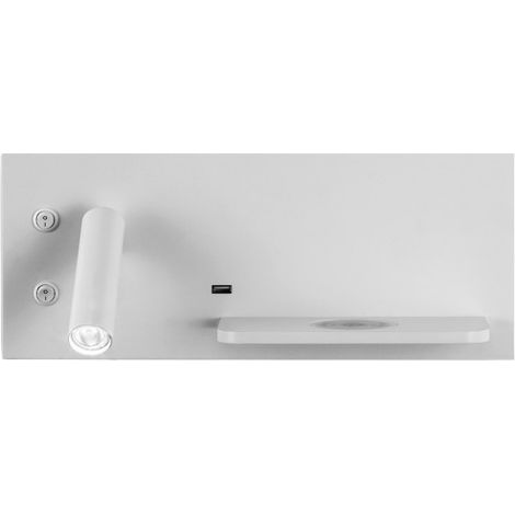 Lampada da parete 2+8w 4000k velazquez sinistra bianco usb+qi 130lm doppia luce 14x35x14 cm