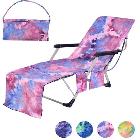Housse de chaise longue de piscine, housse de chaise de plage, serviette avec poches de rangement latérales, motif tie-dye (1/5)