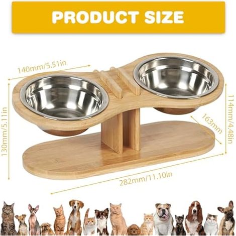 Gamelle Chat Surélevée avec 2 Bols en Acier Inoxydable, Support Incliné 15° Réglable en Hauteur, Station d’Alimentation pour Eau et Nourriture, pour Chats et Petits Chiens (1/5)
