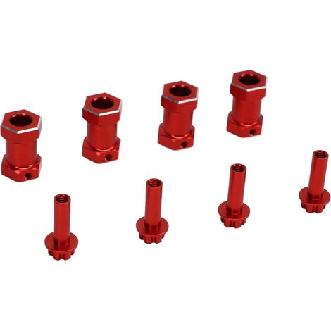 Prolunghe esagonali per ruote da 12 mm, resistenti e adatte per auto RC in scala 1/10, realizzate in lega di alluminio, set da 4, colore rosso.
