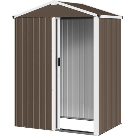 Outsunny Capanno da Giardino in Acciaio Porta Scorrevole 136x87x179 cm Marrone
