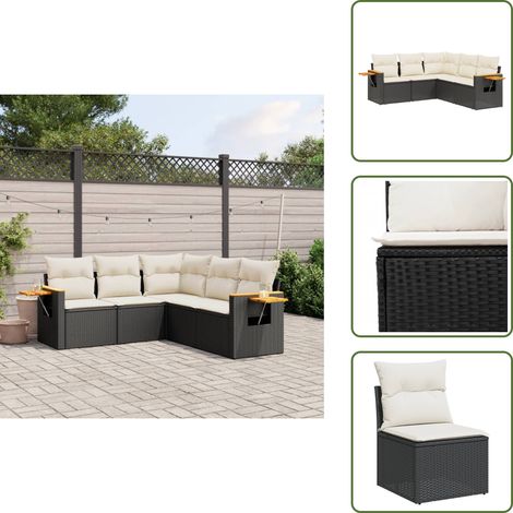 5-tlg. Garten-Sofagarnitur mit Kissen Schwarz Poly Rattan - Gartensofas - Outdoor Möbel - Gartenmöbelset - Rattan Gartenmöbel - Lounge Set (1/5)