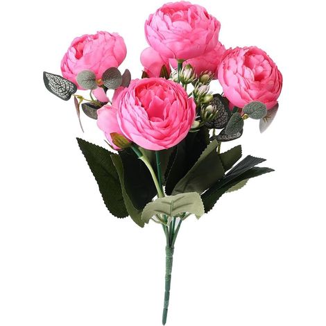 (3pcs)Bouquet de pivoines artificielles rose rouge, fleurs factices décoration intérieure maison, mariage et réception festive (1/5)