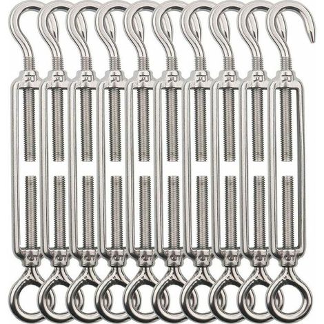 EASYCOMFORT Crochet et oeil de tendeur M5, tendeur de fil de tendeur en acier inoxydable 10 pièces, tendeurs réglables robustes pour fil de jardin, fil de clôture, éclairage extérieur suspendu, balust (1/5)
