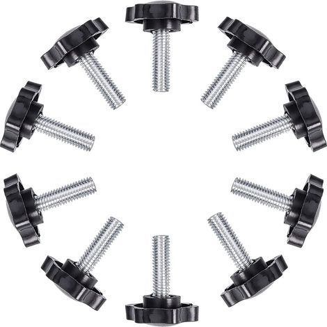 Vis à oreilles, Lot de 10 vis moletées filetées à tête étoile en plastique durable, boutons de poignée en fer, vis de serrage pour loquet de machines, M6x25mm- (1/5)