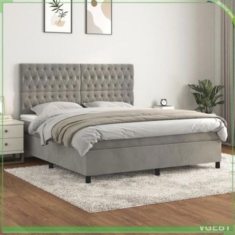 Cadre de lit avec matelas et surmatelas - FAF7291712413186 - Velours gris clair - 180x200 cm - Matelas 20 cm ressorts ensachés (1/5)