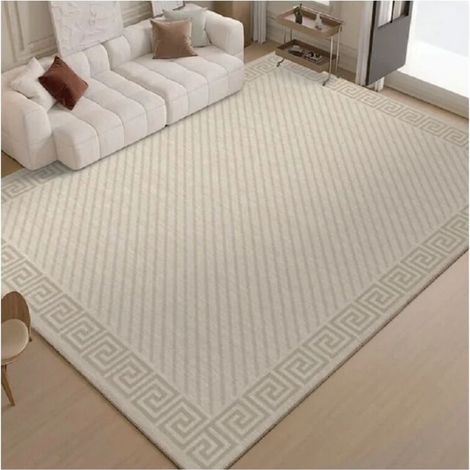 Tappeto per soggiorno e camera da letto - Peluche corto ad alta densità - Motivo geometrico color crema - Antiscivolo 160x230cm