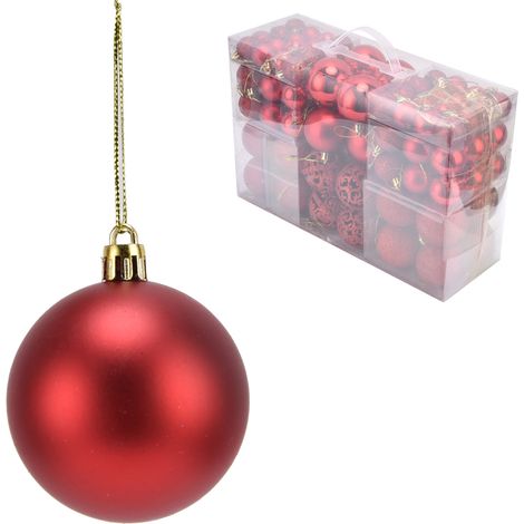 100 boules de Noël incassables rouges pour décoration de sapin et fêtes (100 pièces) (1/5)