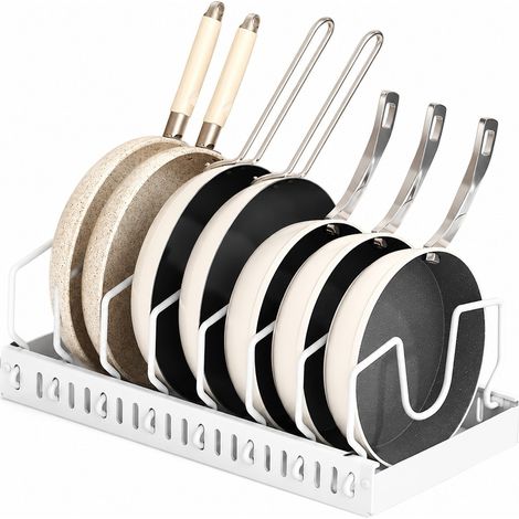 Égouttoir à casseroles coulissant et réglable, blanc, organisateur de placard de cuisine, égouttoir à vaisselle de comptoir, porte-couvercles (1/5)