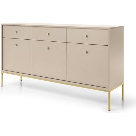 Cassettiera, beige sabbia, 153,4 x 83 x 39 cm, gambe dorate (1/5)