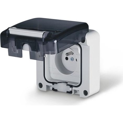 Einzel-Unterputzsteckdose 16A FRANZÖSISCH M95, IP66, grau, PROTECTA