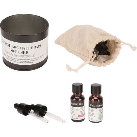 Diffuseur d'huiles essentielles en pierre, lot de 2, cristal, ornement d'intérieur sans flamme, boîte en métal, coffret cadeau parfumé (1/5)