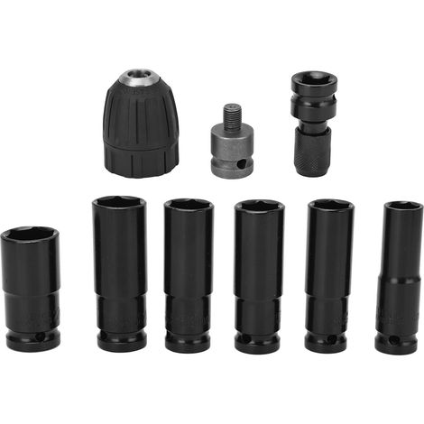 Set di 9 bussole a impatto da 1/2 pollice in acciaio ad alto tenore di carbonio con chiave esagonale elettrica, kit di bussole Smart Drive per riparazioni meccaniche, manutenzione e installazione. (1/5)