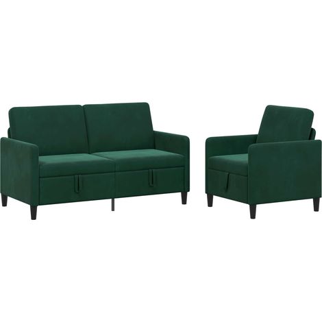 Sofa Set mit Stauraum 2 stk. Dunkelgrün Polyester vidaXL