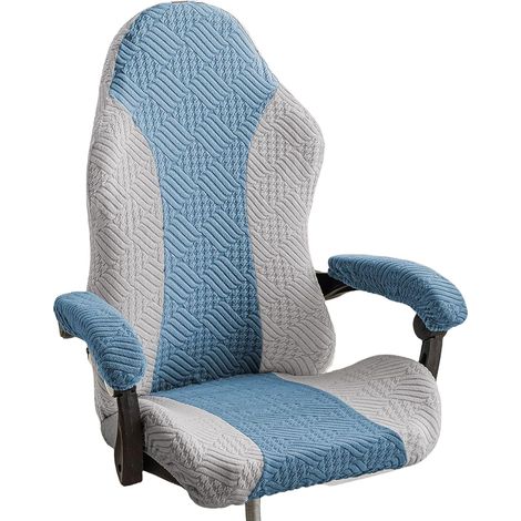 1 jeu de housses de chaise de jeu, extensibles et amovibles, avec accoudoirs, lavable, pour chaise d'ordinateur, chaise de jeu, pas de chaise (gris et bleu) (1/5)
