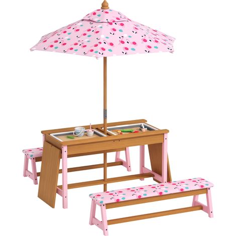 AIYAPLAY Kids Picnic Table, Wooden Children Garden Table and Bench Set, Pink