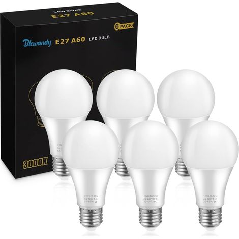 Ampoule LED E27, 12W Equivalent à Lampe 100W, Lumière Blanc Chaud 3000K Ampoule E27 Standard Culot A60, 1200Lm Angle de Faisceau de 280, Non-dimmable, Lot de 6 (1/5)
