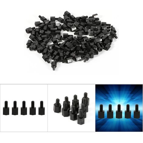 100 pièces Vis à tête ronde M2 M3 M4 Écrous hexagonaux en nylon Espaceurs filetés mâles femelles (1/5)