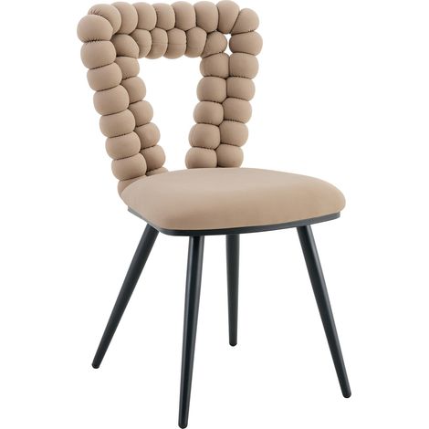 Set di 2 sedie da pranzo in velluto cammello con schienale traforato e gambe in metallo (1/5)