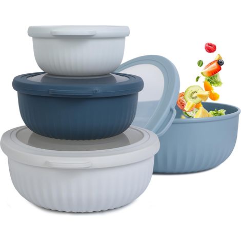 Lot de 4 Bols Mélangeurs avec Couvercle 400ML, 780ML,1400ML, 2200ML, Saladier Plastique, Saladiers Emboîtables pour le Service, la Cuisson et la Pâtisserie sans BPA, Micro-ondable (1/5)
