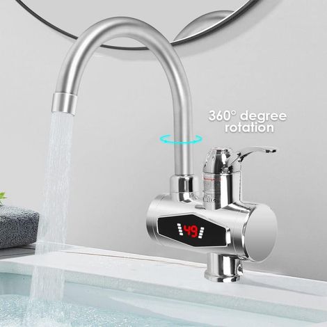 Robinet électrique 220 V avec chauffe-eau, affichage de la température LED, 3000 W, chauffe-eau instantané pour cuisine, salle de bain, eau chaude instantanée, avec pomme de douche (1/5)