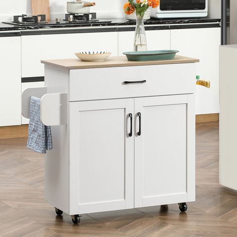 Chariot Cuisine Tiroir Portes Bar Suspendu Support Épices Auxiliaire Roues Mobilier Intérieur Blanc 105x36x85cm (1/4)