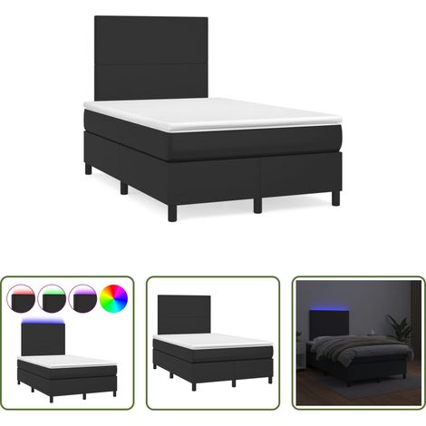 Sommier tapissier - Sommier à lattes de lit matelas LED noir 120x190 cm similicuir (1/5)