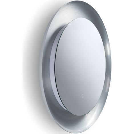 Paco Home Espejo LED con Iluminación Espejo Lámpara Interruptor Táctil para Baño Baño Nichel spazzolato, Ø60cm