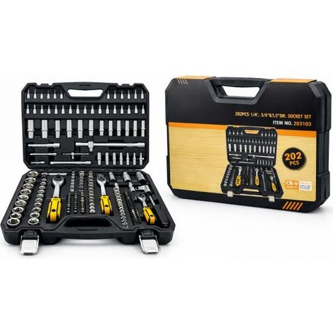 Valigetta Attrezzi 202 Pezzi Chiavi a Bussola con Cricchetto da 1/4" 3/8" 1/2" (1/5)