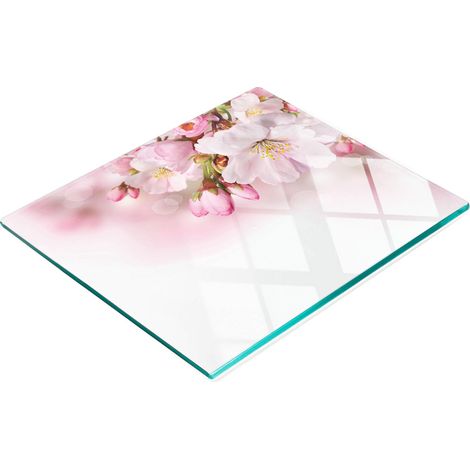 Tabla de cocina de vidrio templado con dise帽o decorativo de flores rosas, 60x52 cm. (1/5)