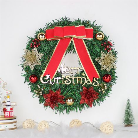 Guirlande Artificielle - Couronne De Porte Noël - Branches De Pin Simulées Avec Baies Rouges Et Nœud Papillon - 30 Cm - 1 Pièce (1/5)