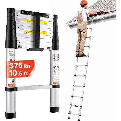Pour les travaux en hauteur, échelle télescopique aluminium 3,2 m avec rétraction à un bouton et pieds antidérapants (1/5)