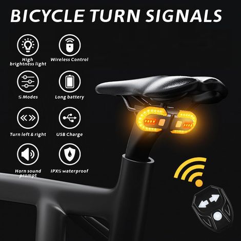 Wiederaufladbares Fahrradrücklicht mit Blinkern, USB-Ladefunktion, Fernbedienung, 5 Beleuchtungsmodi, separaten Blinkern, wasserdicht, ideal für Nachtfahrten, Mountainbiken und die Verkehrssicherheit. (1/5)