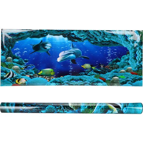 Poster décoratif de fond représentant le monde marin, autocollant en PVC, paysage pour aquarium, 61 x 41 cm (1/5)