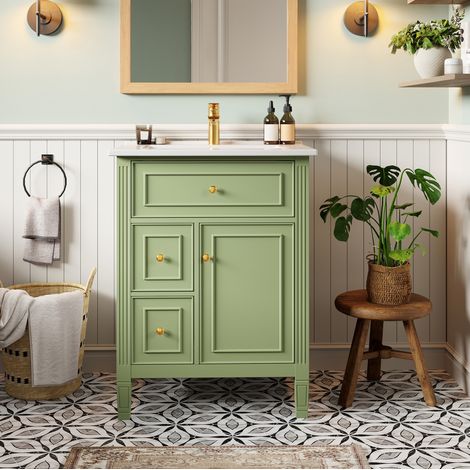 Mueble de baño con lavabo 61 cm verde brillo HAVRYA (1/5)