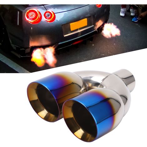 Modification automobile : double pot d'échappement en acier inoxydable 60-102 mm, finition bleue, bord biseauté (sans logo) (1/5)