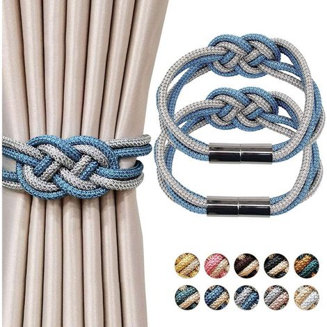 Juego de 2 resistentes sujetadores magnéticos para cortinas, estilo moderno minimalista, prácticos y funcionales, sujetadores decorativos de cuerda trenzada, adecuados para cortinas finas o gruesas en (1/3)