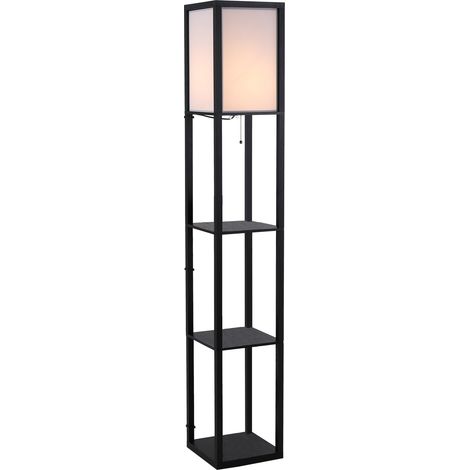 Homcom – Lampadaire LED étagère 3 niveaux – Meuble en MDF noir 160 cm – Éclairage E27 40W – Interrupteur à tirette – Montage facile